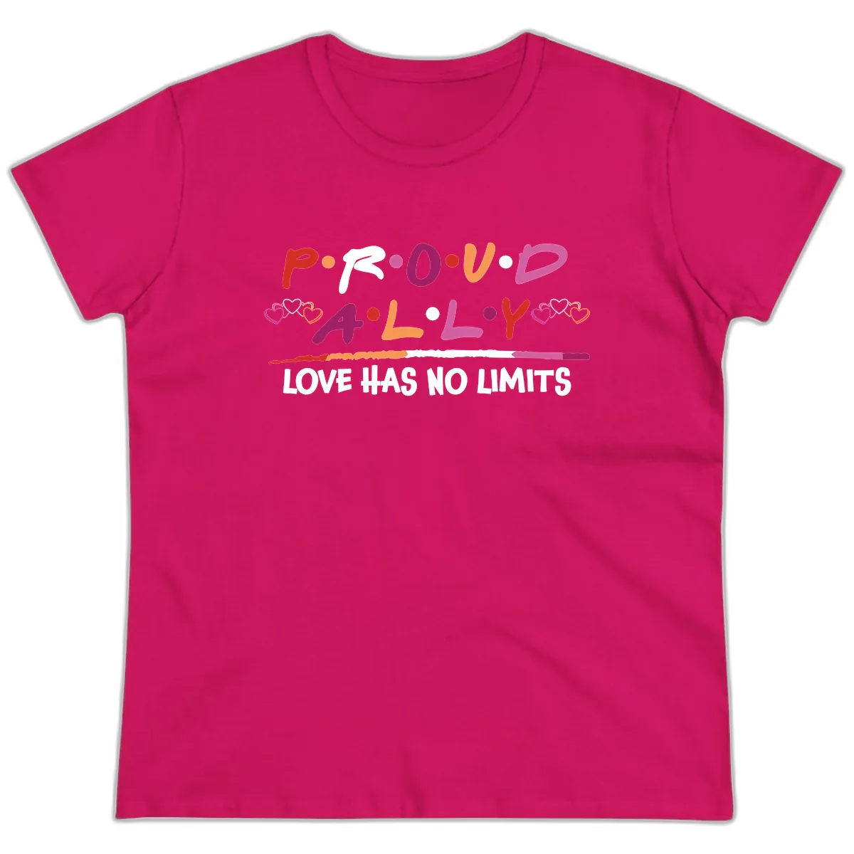 Proud Ally Love Has No Limits Ladies Tee in Heliconia