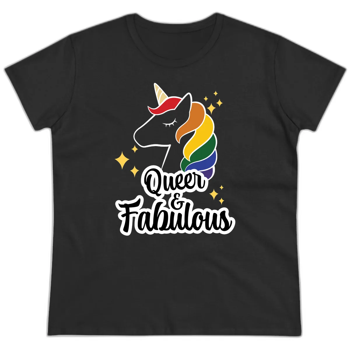 Queen & Fabulous Unicorn Ladies Tee in Black