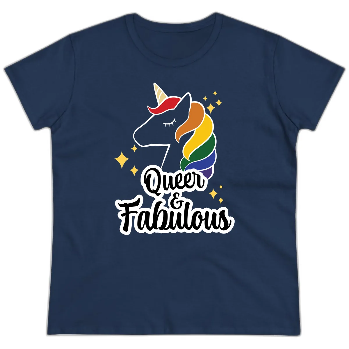 Queen & Fabulous Unicorn Ladies Tee in Navy