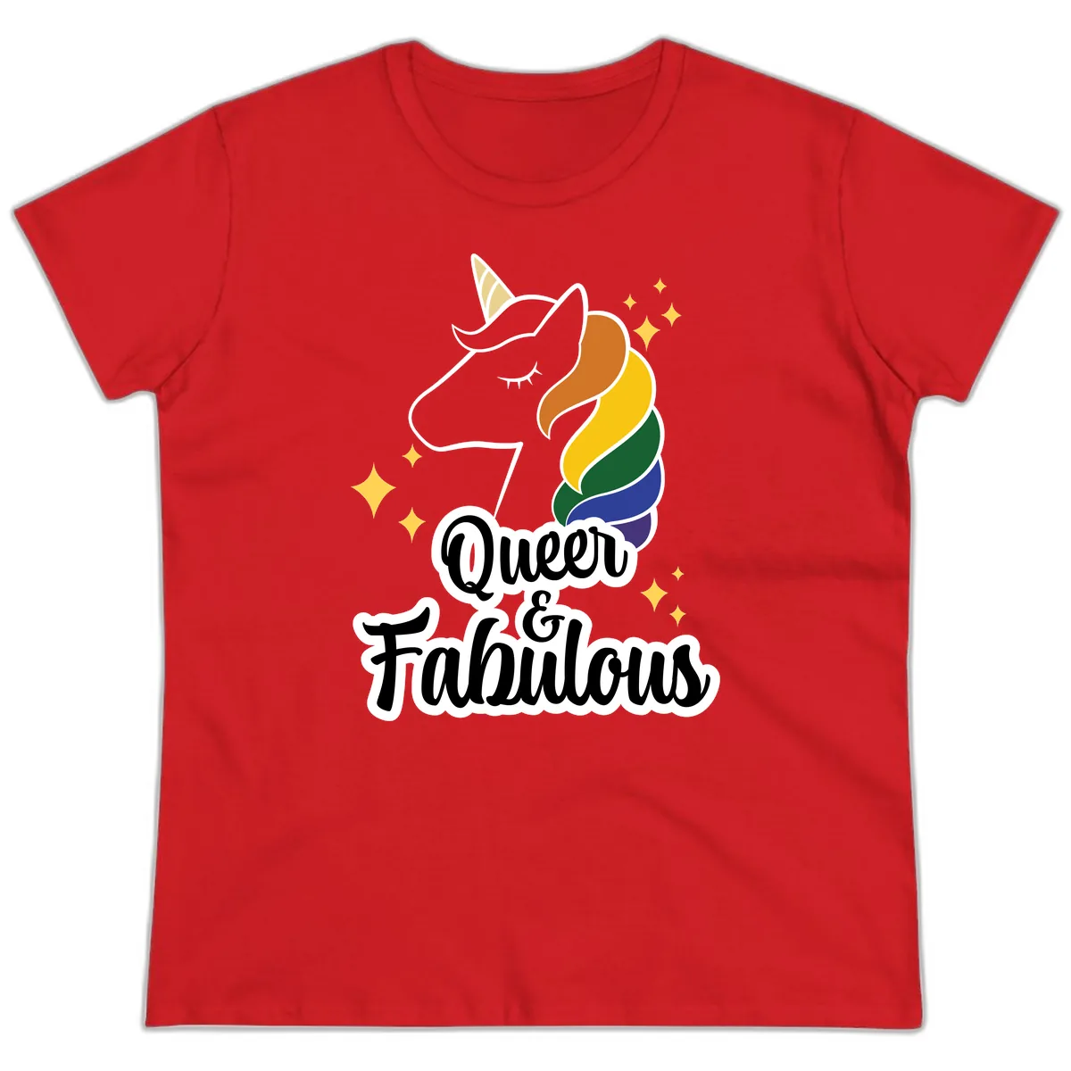 Queen & Fabulous Unicorn Ladies Tee in Red