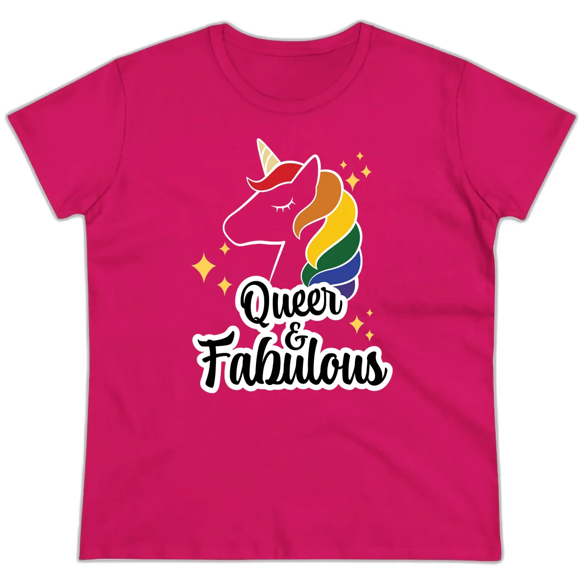 Queen & Fabulous Unicorn Ladies Tee in Heliconia
