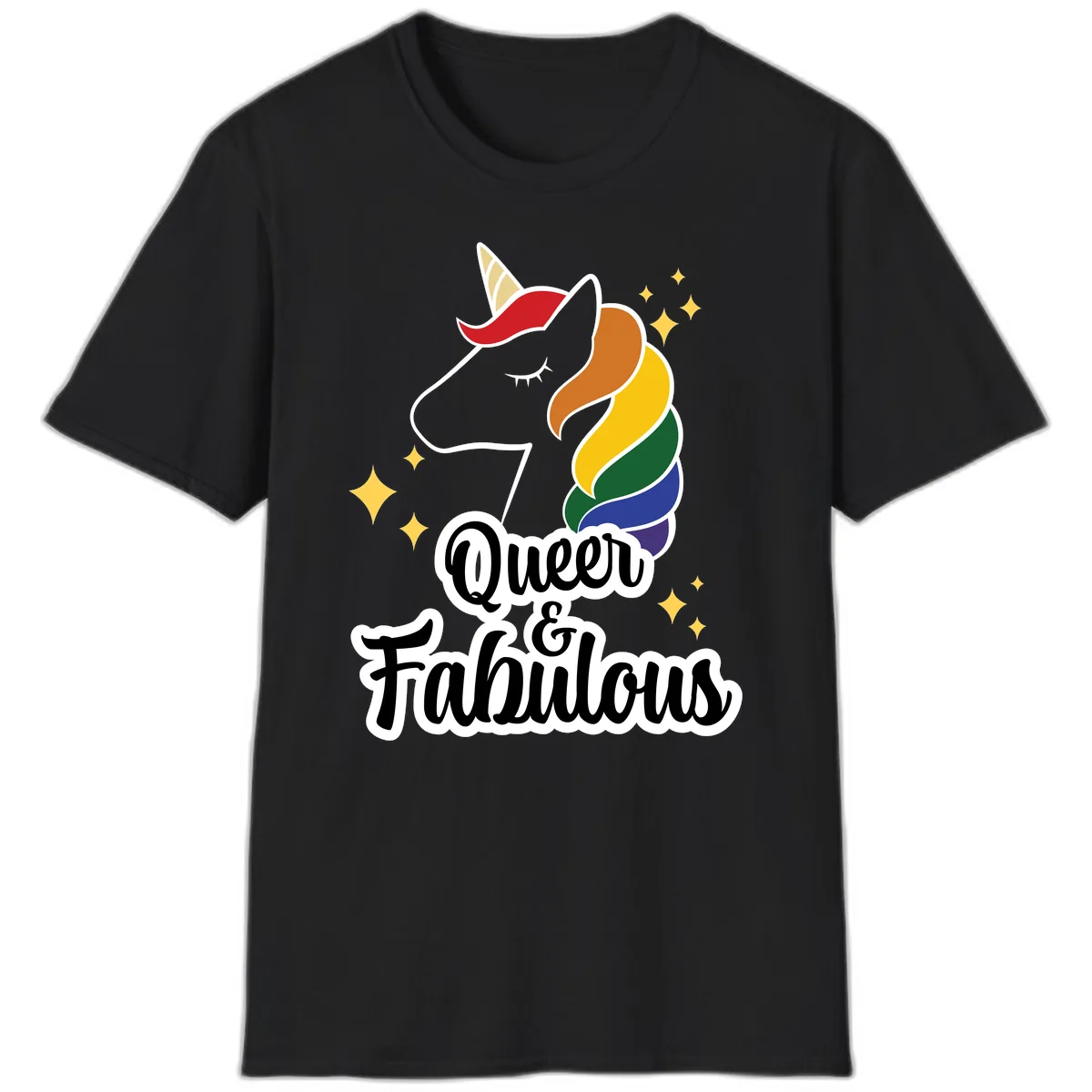 Queen & Fabulous Unicorn T-Shirt in Black