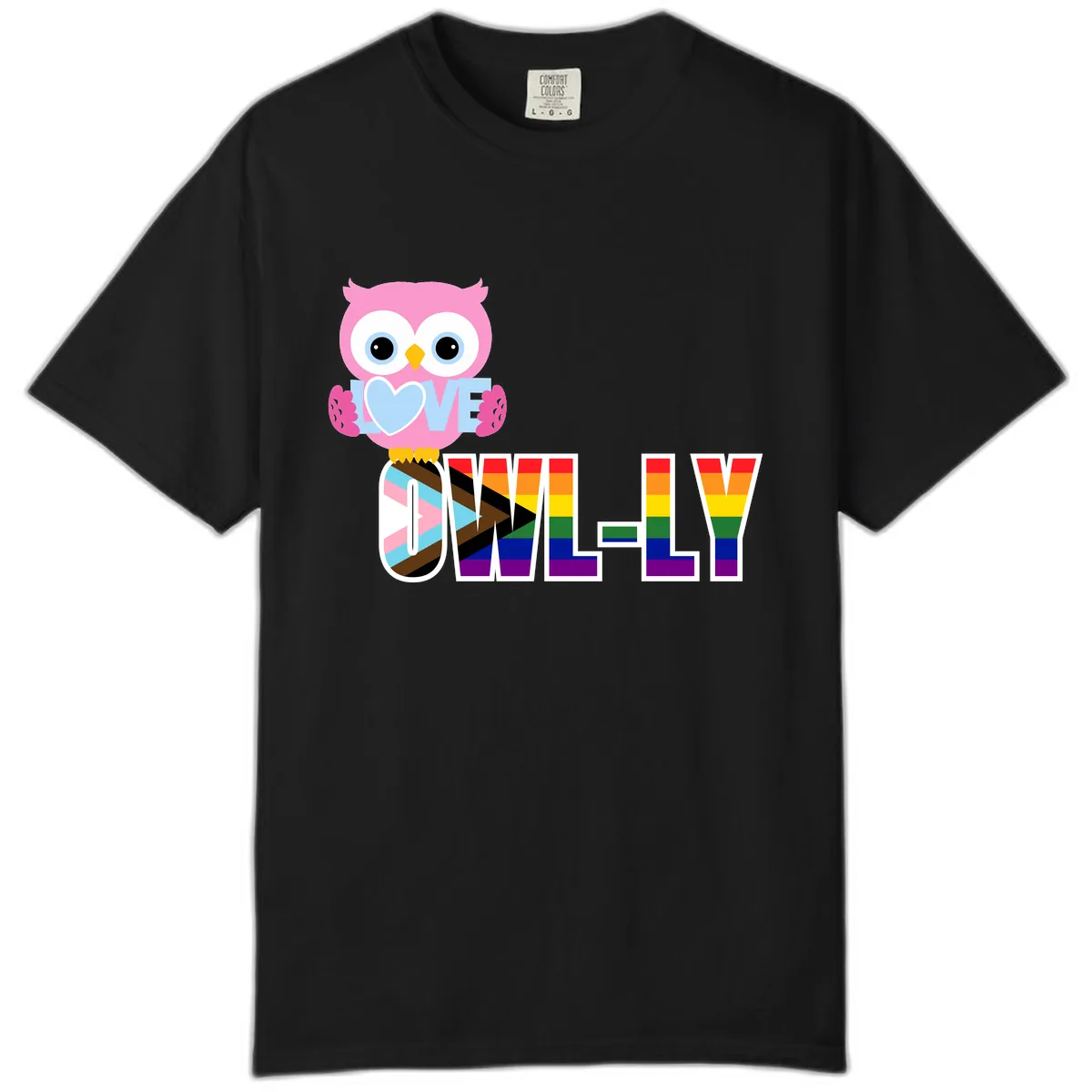 Owl Love Is Love Rainbow Pride Comfort Color in Black