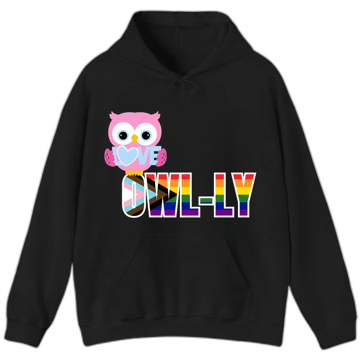 Owl Love Is Love Rainbow Pride Hoodie in Black