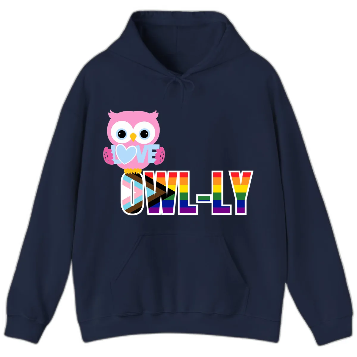 Owl Love Is Love Rainbow Pride Hoodie in Navy