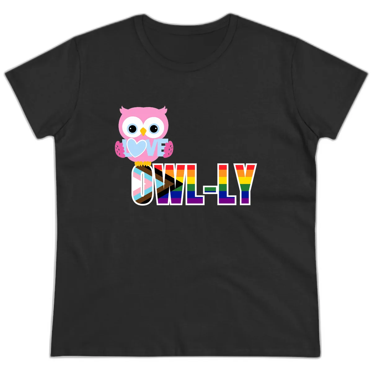 Owl Love Is Love Rainbow Pride Ladies Tee in Black