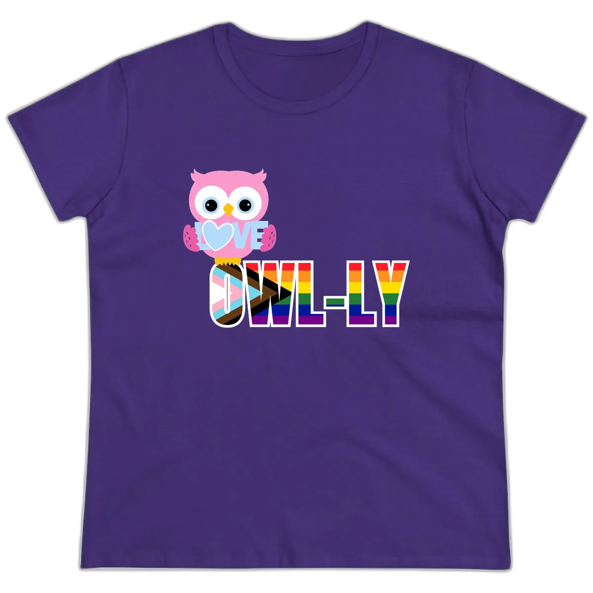 Owl Love Is Love Rainbow Pride Ladies Tee in Purple