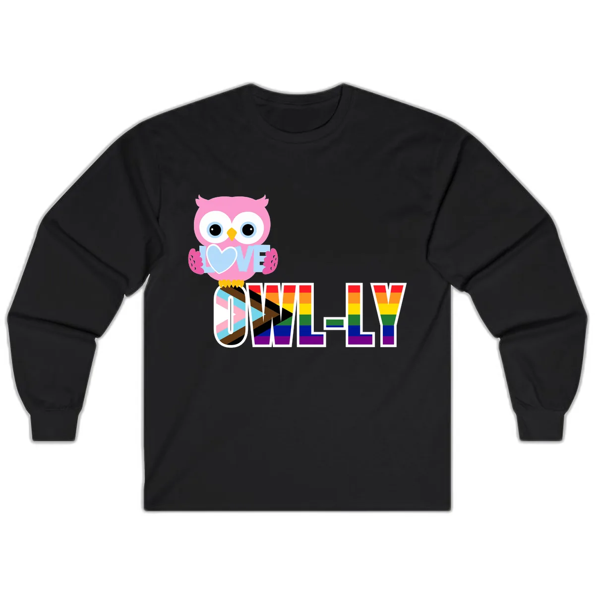 Owl Love Is Love Rainbow Pride Long Sleeve in Black