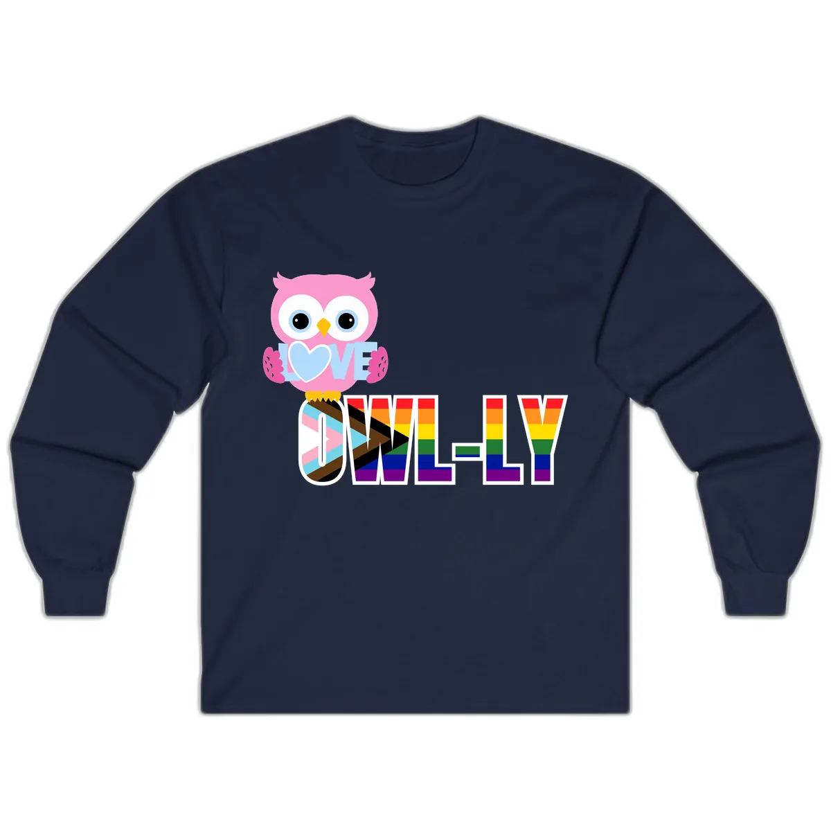 Owl Love Is Love Rainbow Pride Long Sleeve in Navy