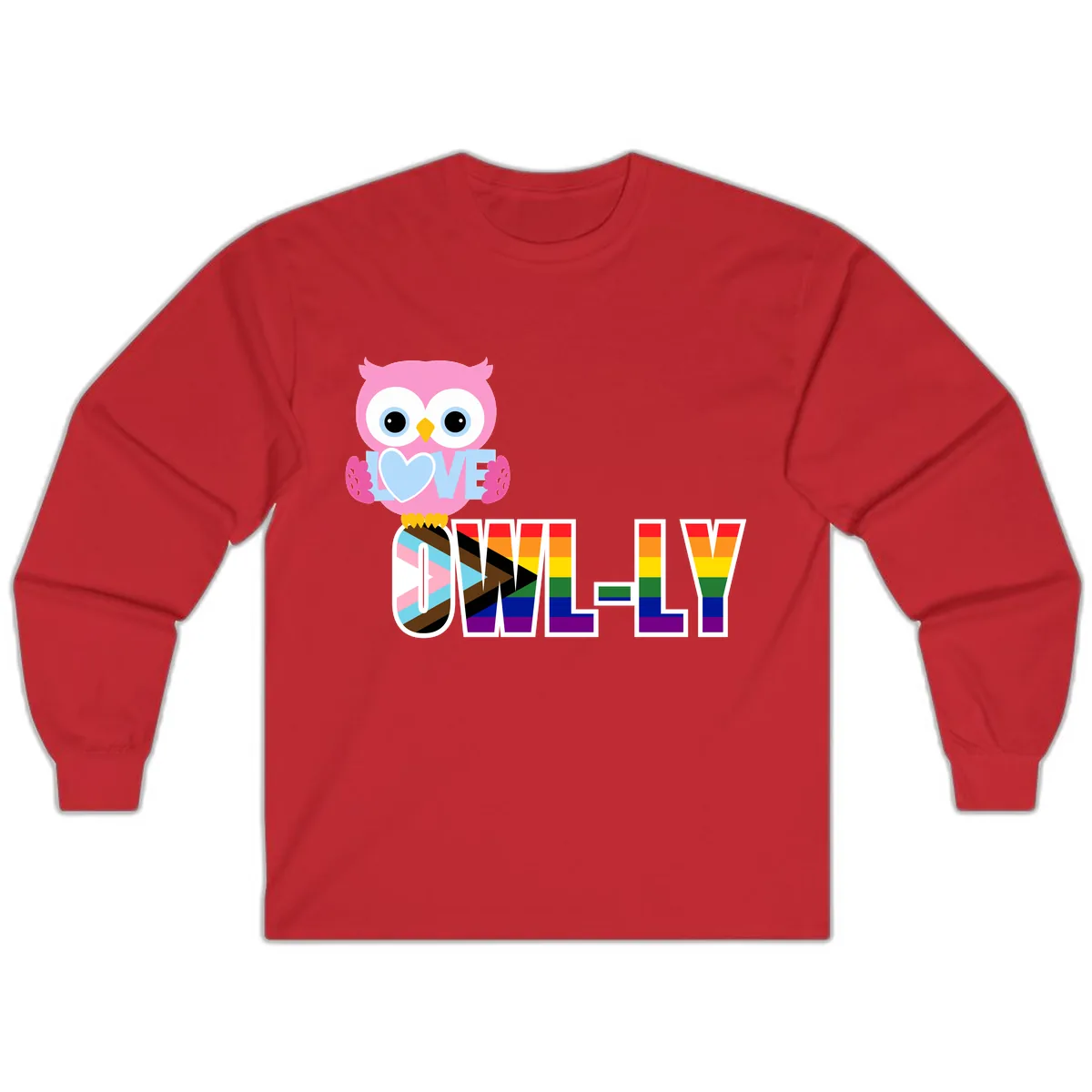Owl Love Is Love Rainbow Pride Long Sleeve in Red
