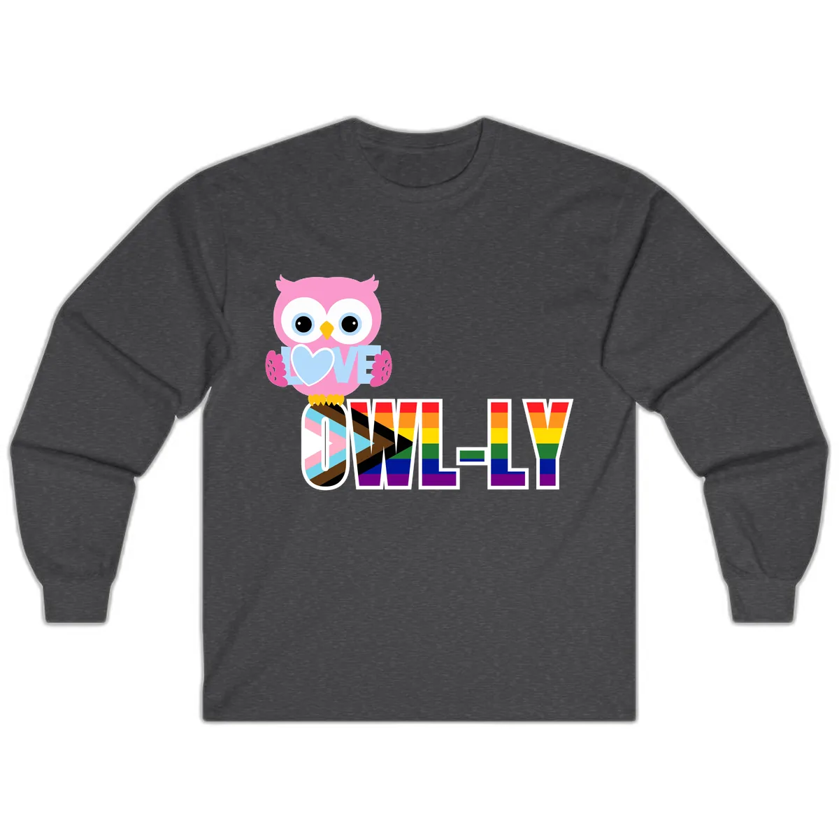 Owl Love Is Love Rainbow Pride Long Sleeve in Dark Heather