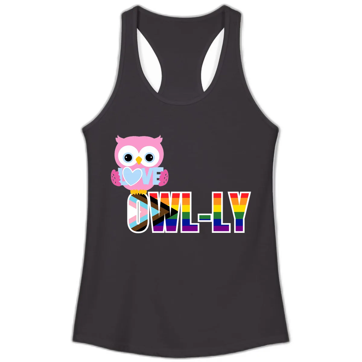 Owl Love Is Love Rainbow Pride Ladies Tank in Black