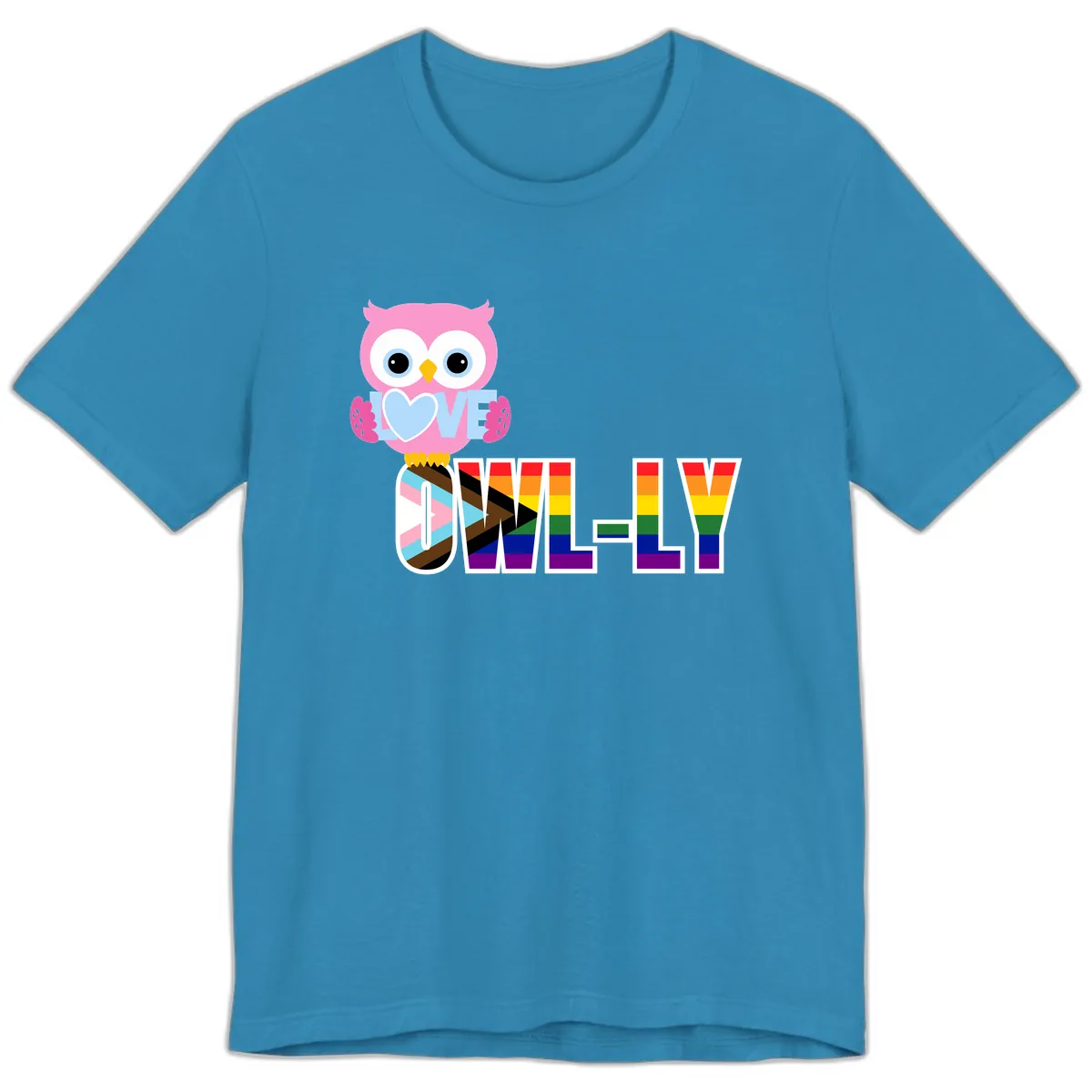 Owl Love Is Love Rainbow Pride Premium T-Shirt in Aqua