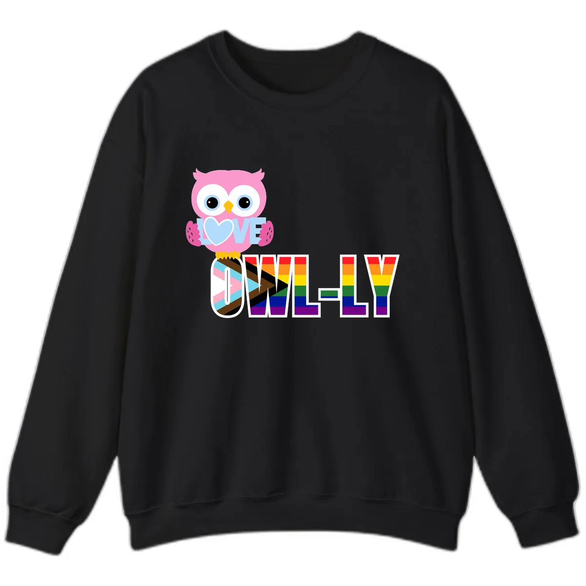 Owl Love Is Love Rainbow Pride Sweatshirt in Black