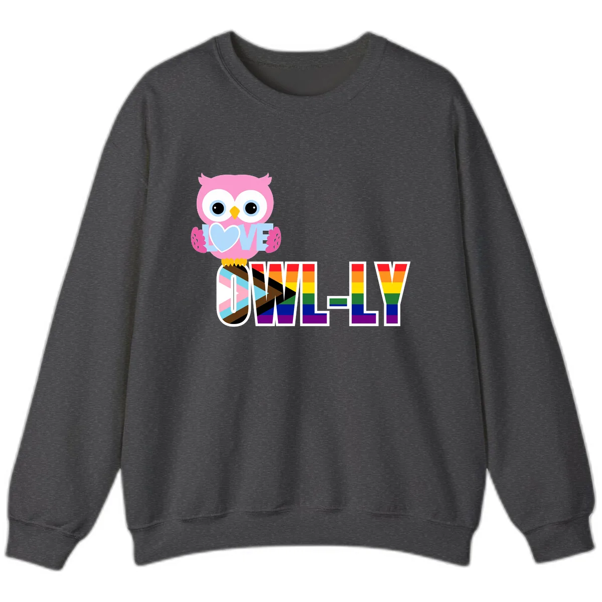 Owl Love Is Love Rainbow Pride Sweatshirt in Dark Heather
