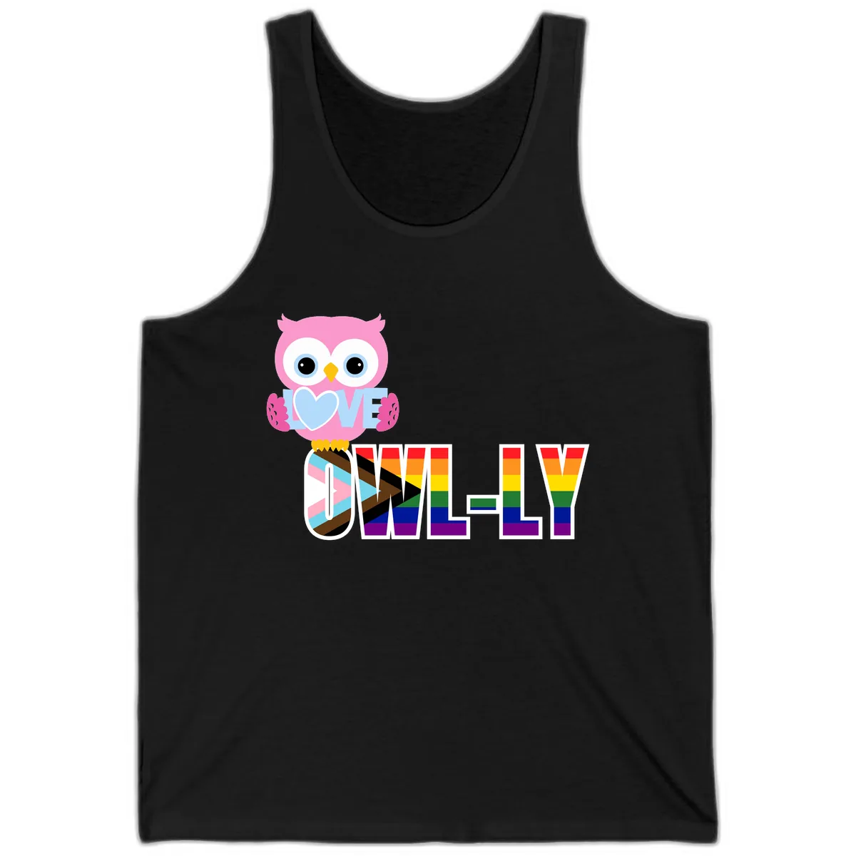 Owl Love Is Love Rainbow Pride Tank in Black