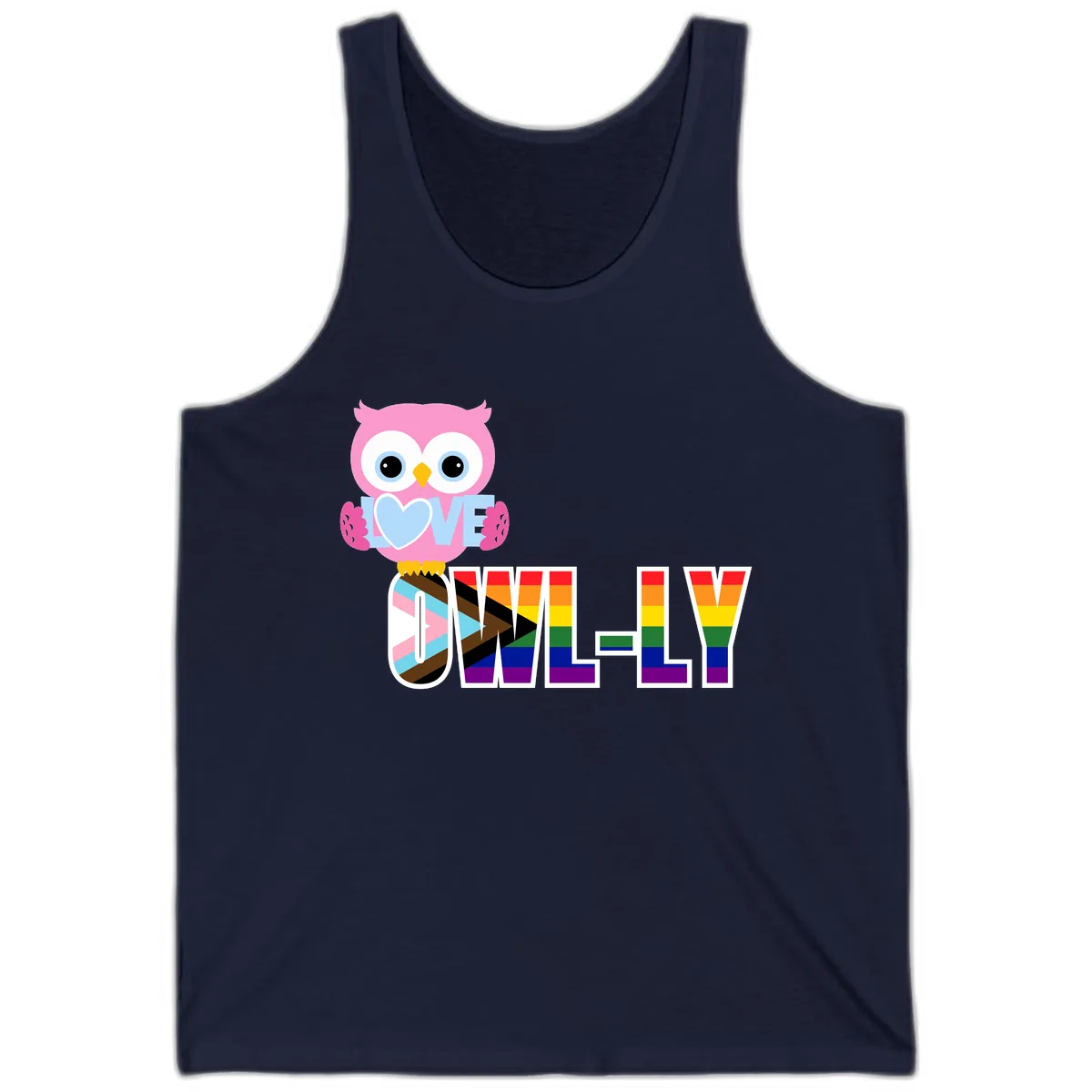 Owl Love Is Love Rainbow Pride Tank in Navy