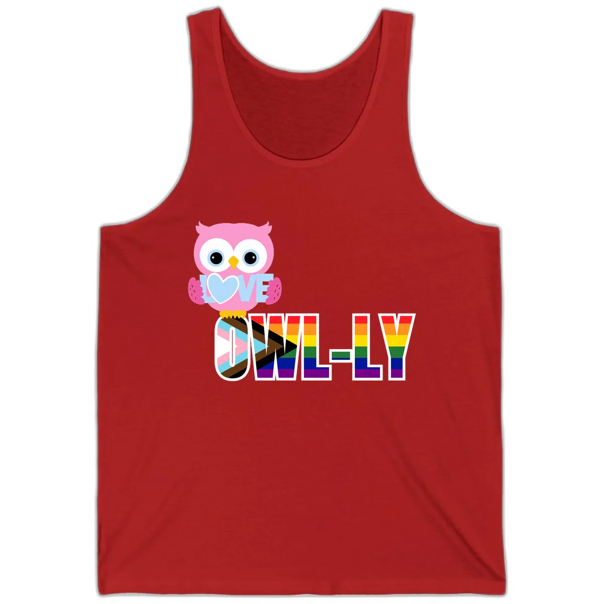 Owl Love Is Love Rainbow Pride Tank in Red