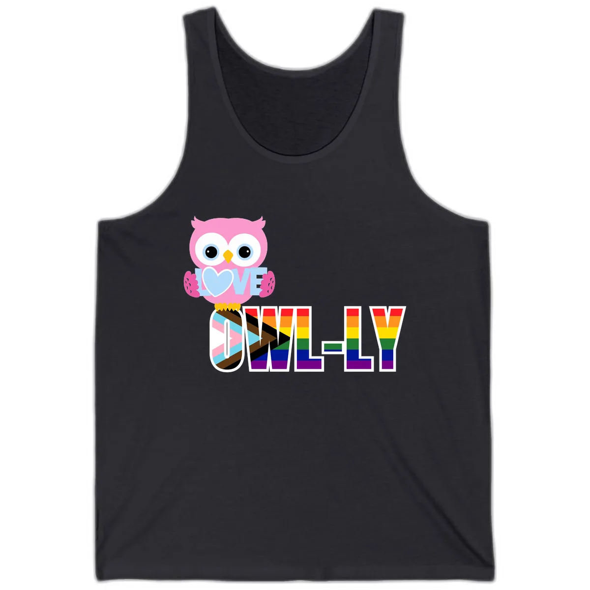 Owl Love Is Love Rainbow Pride Tank in Dark Grey
