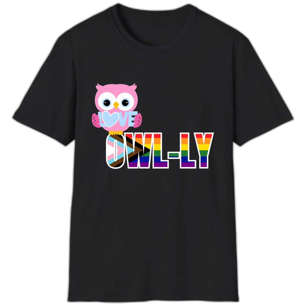 Owl Love Is Love Rainbow Pride T-Shirt in Black