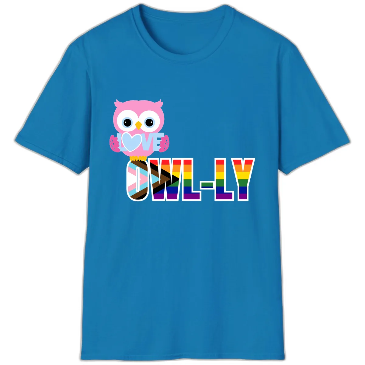 Owl Love Is Love Rainbow Pride T-Shirt in Sapphire