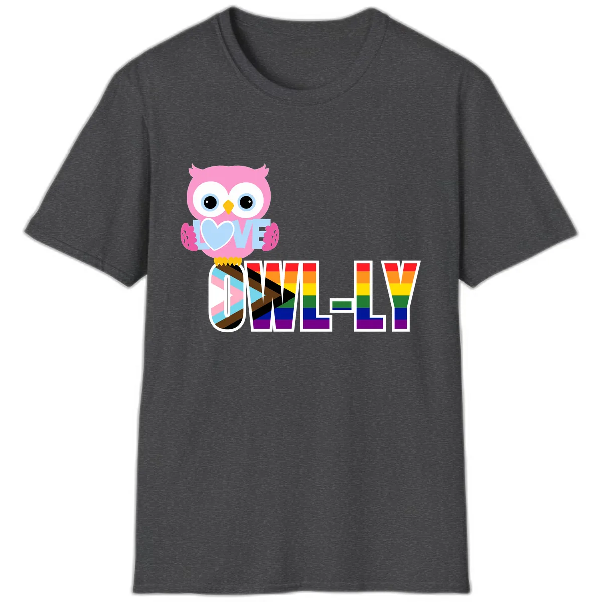 Owl Love Is Love Rainbow Pride T-Shirt in Dark Heather