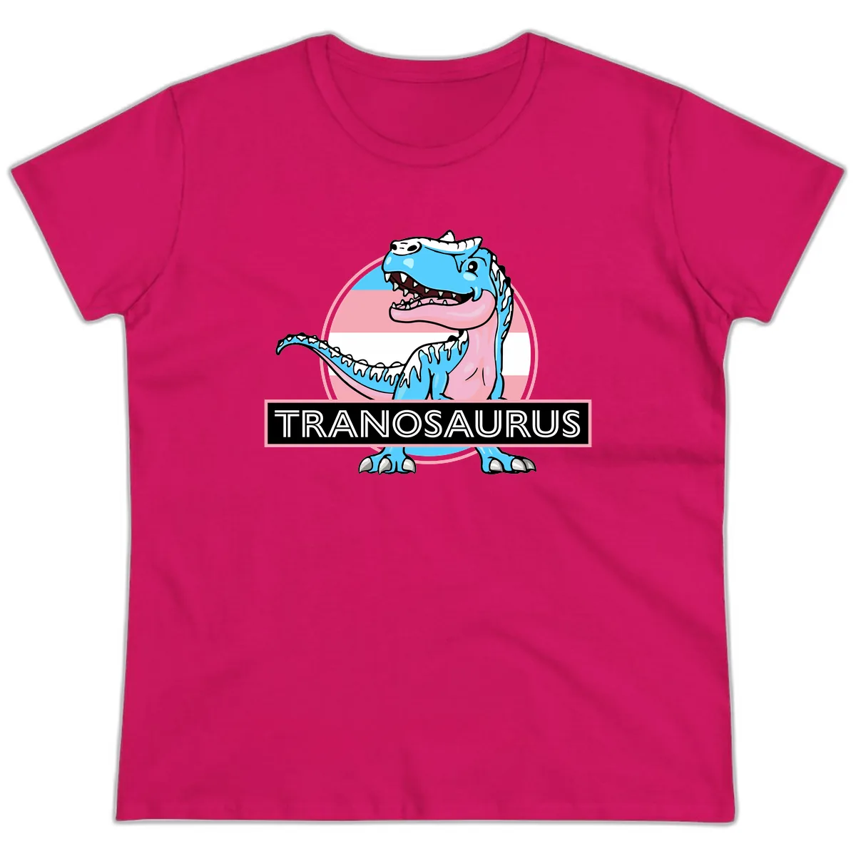 Tranosaurus Pride Dinosaur Ladies Tee in Heliconia