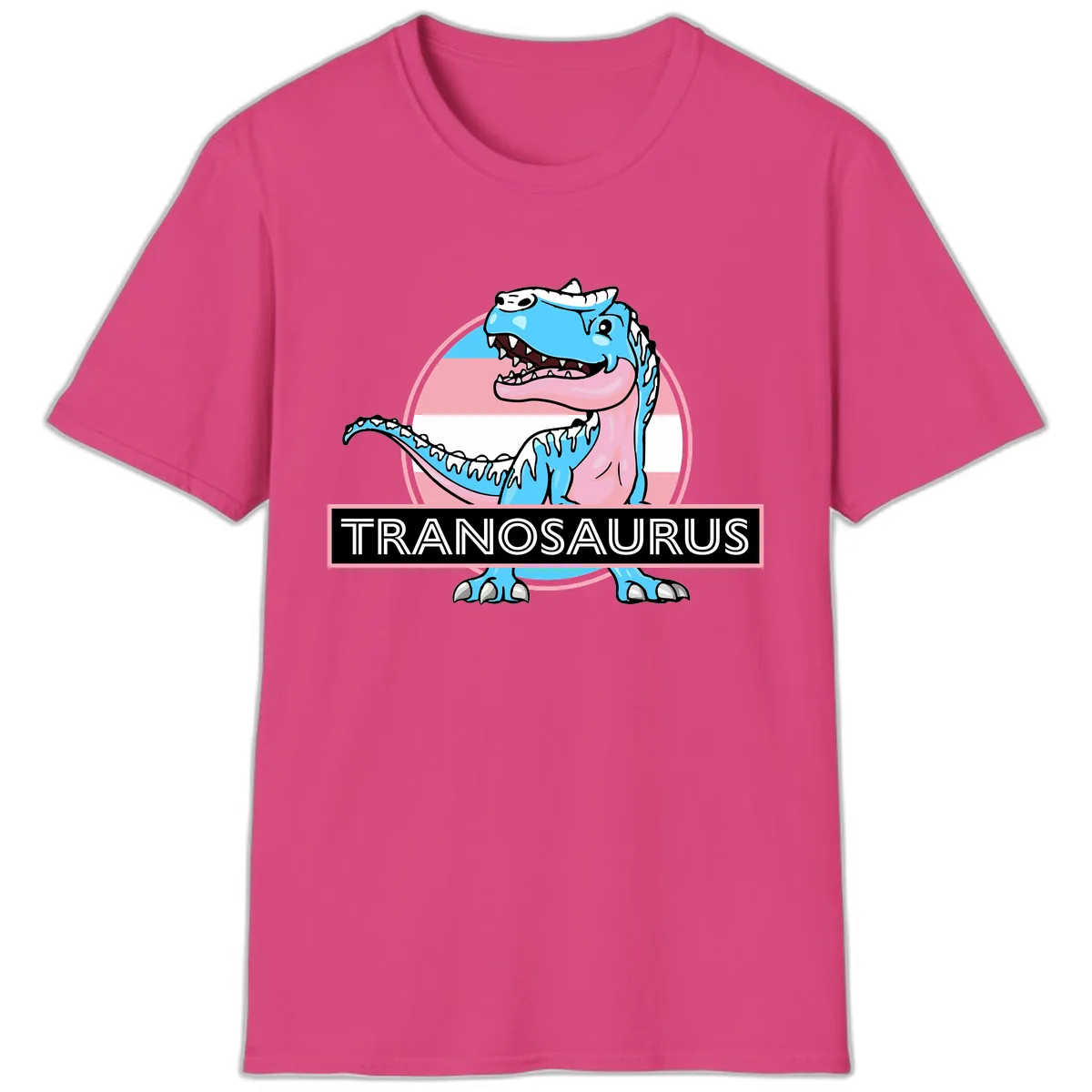 Tranosaurus Pride Dinosaur T-Shirt in Heliconia
