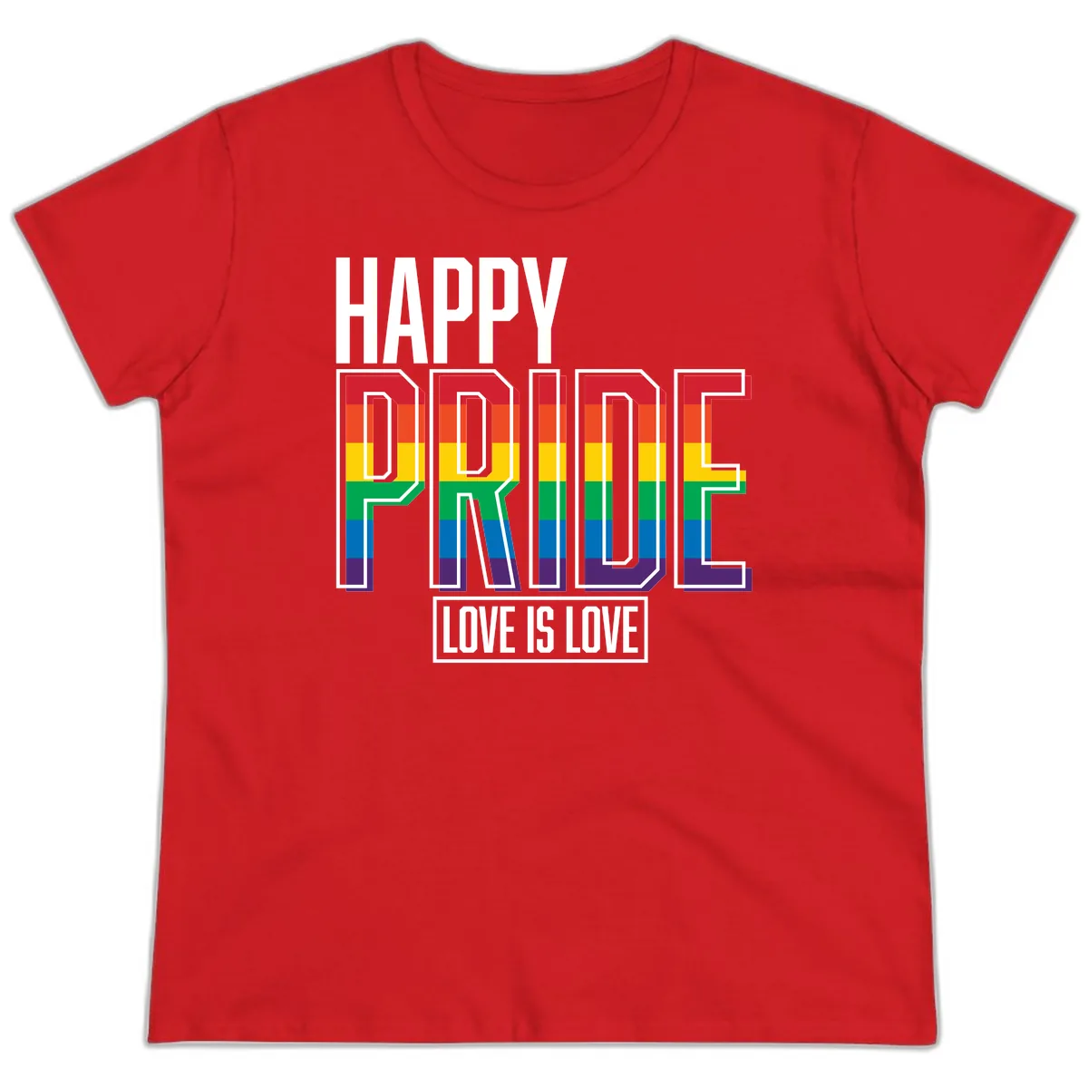 Happy Pride Love Is Love Ladies Tee in Red