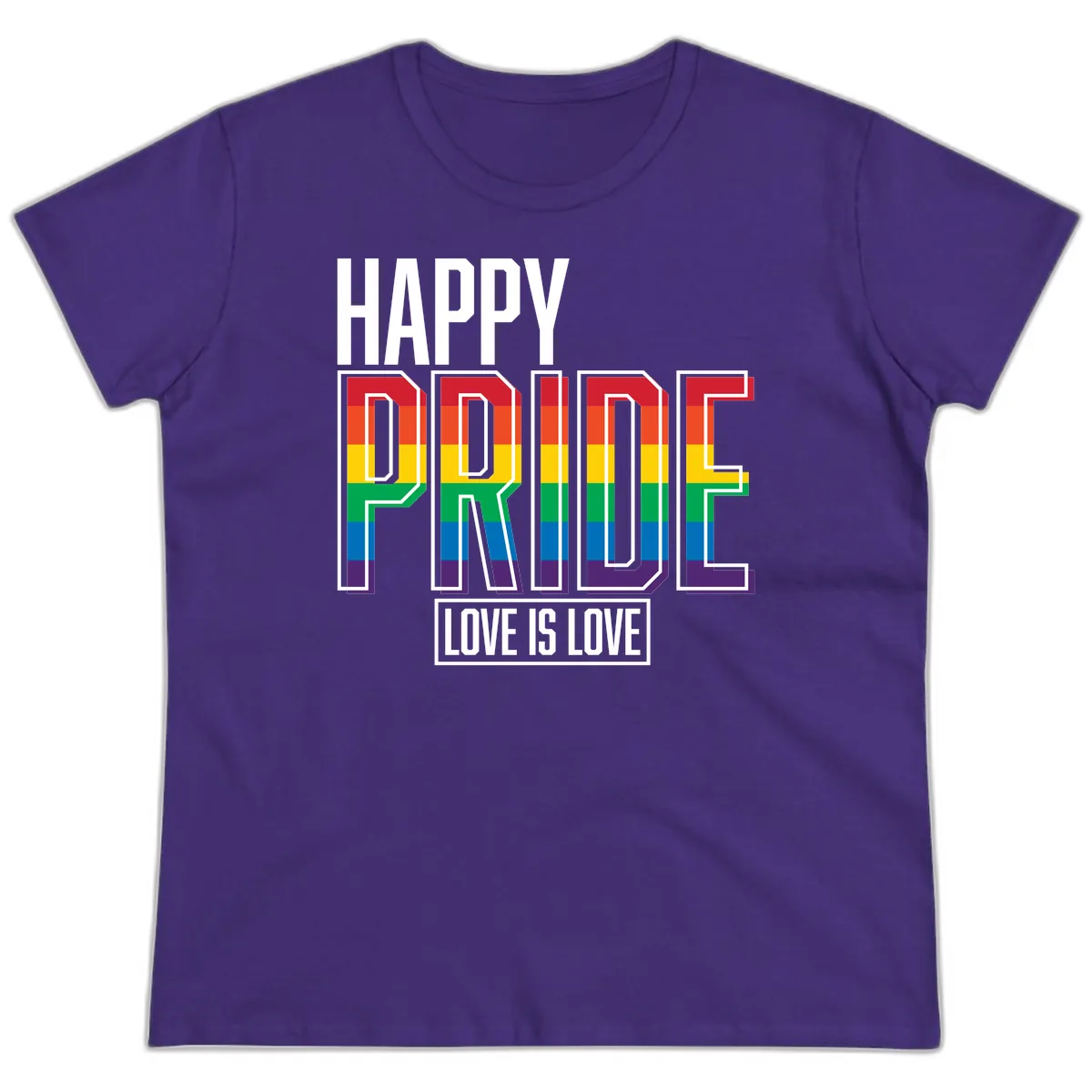 Happy Pride Love Is Love Ladies Tee in Purple