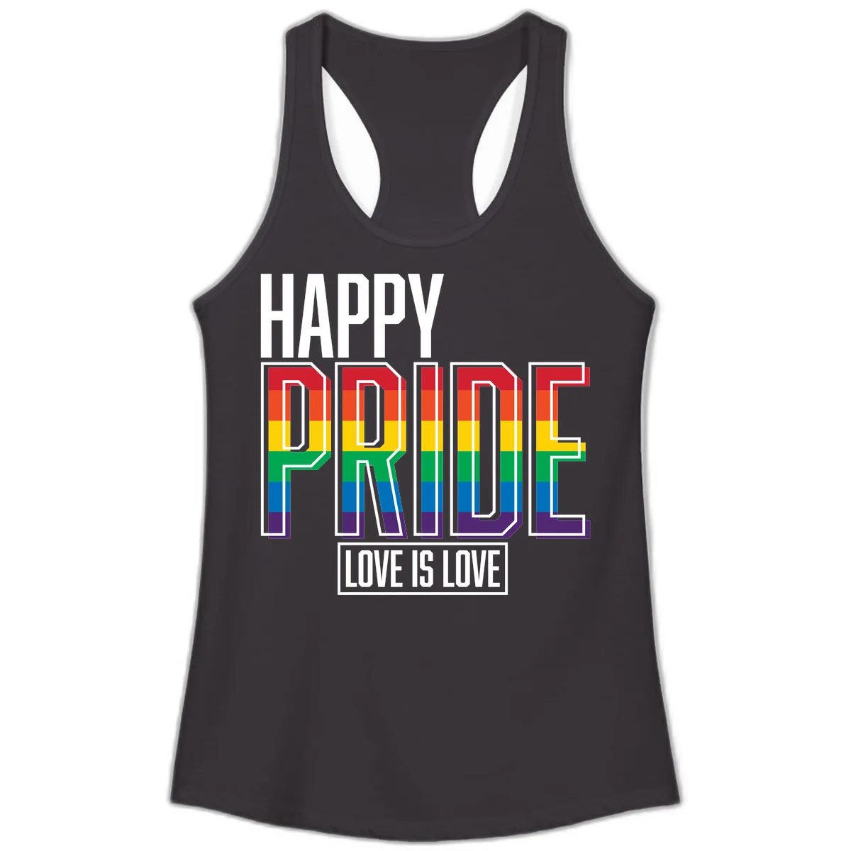 Happy Pride Love Is Love Ladies Tank in Black