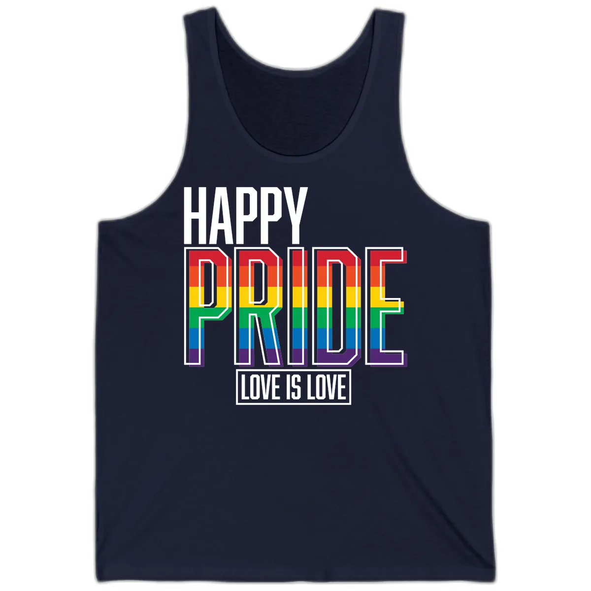 Happy Pride Love Is Love Tank in Navy