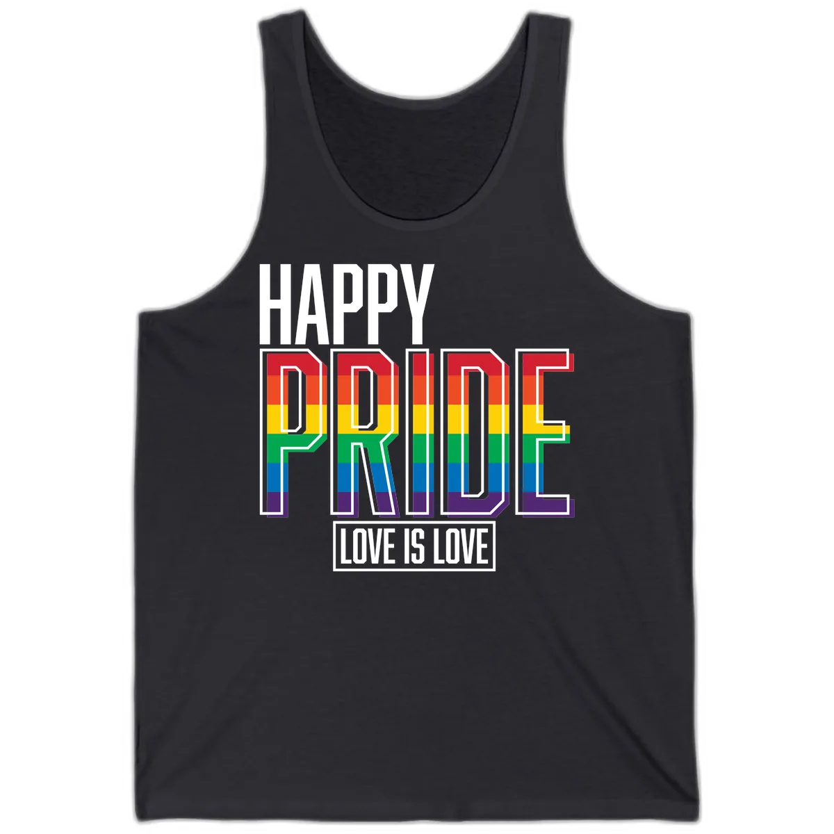Happy Pride Love Is Love Tank in Dark Grey