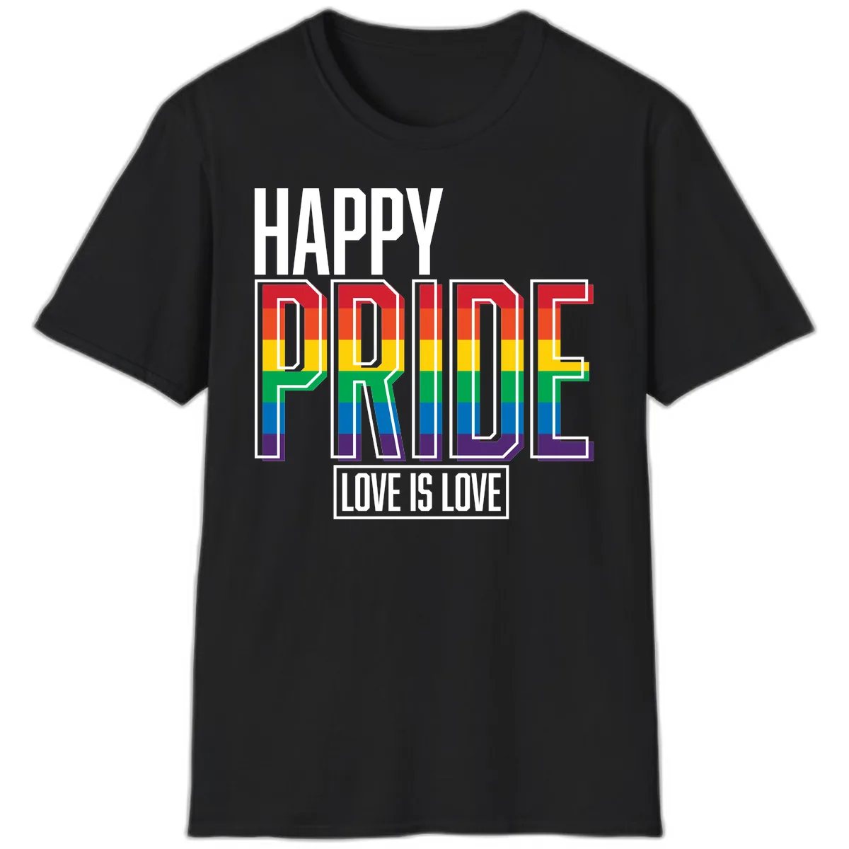 Happy Pride Love Is Love T-Shirt in Black