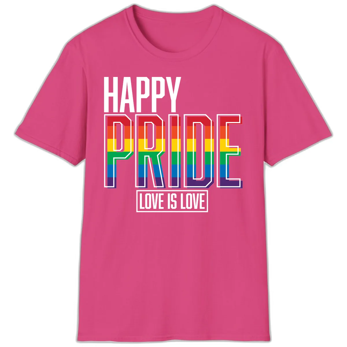 Happy Pride Love Is Love T-Shirt in Heliconia