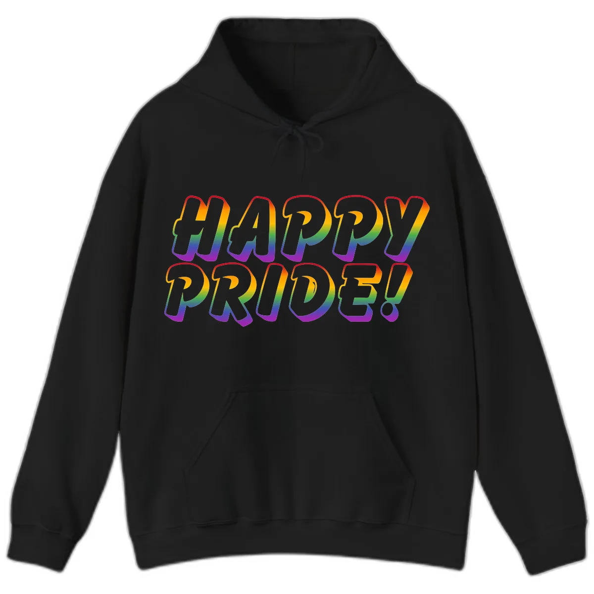 Happy Pride Rainbow Typography Hoodie in Black