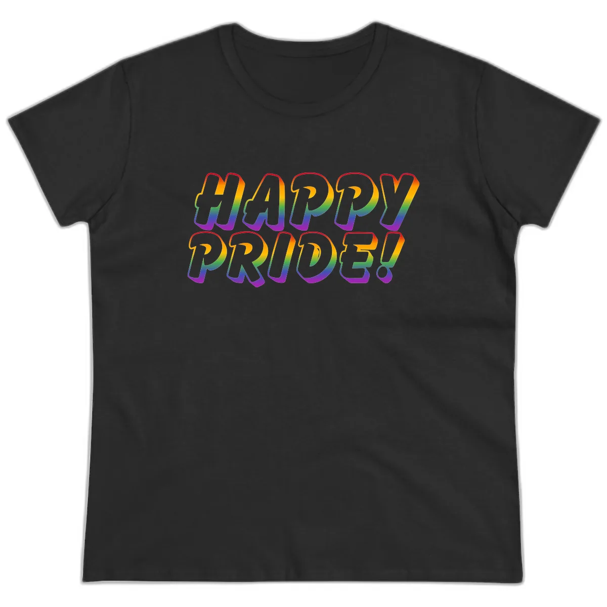 Happy Pride Rainbow Typography Ladies Tee in Black