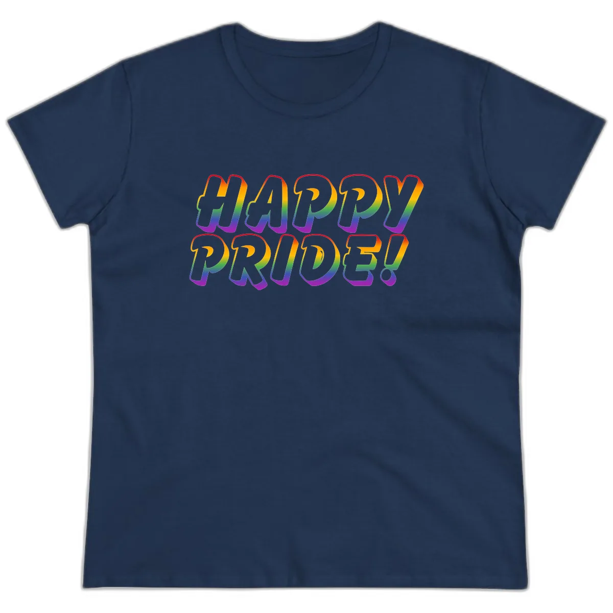 Happy Pride Rainbow Typography Ladies Tee in Navy
