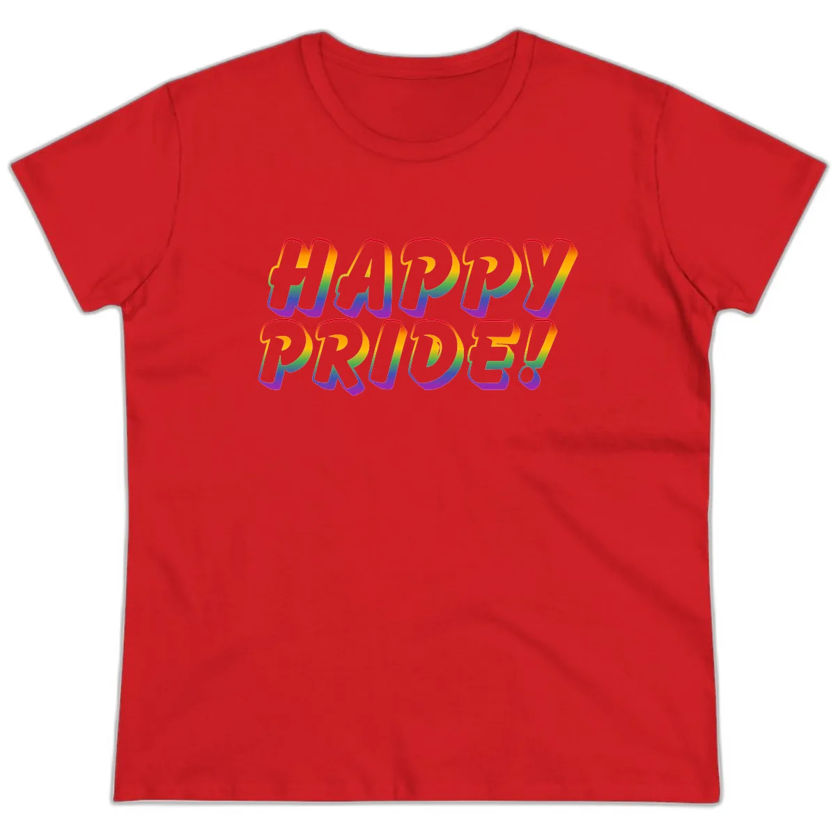Happy Pride Rainbow Typography Ladies Tee in Red