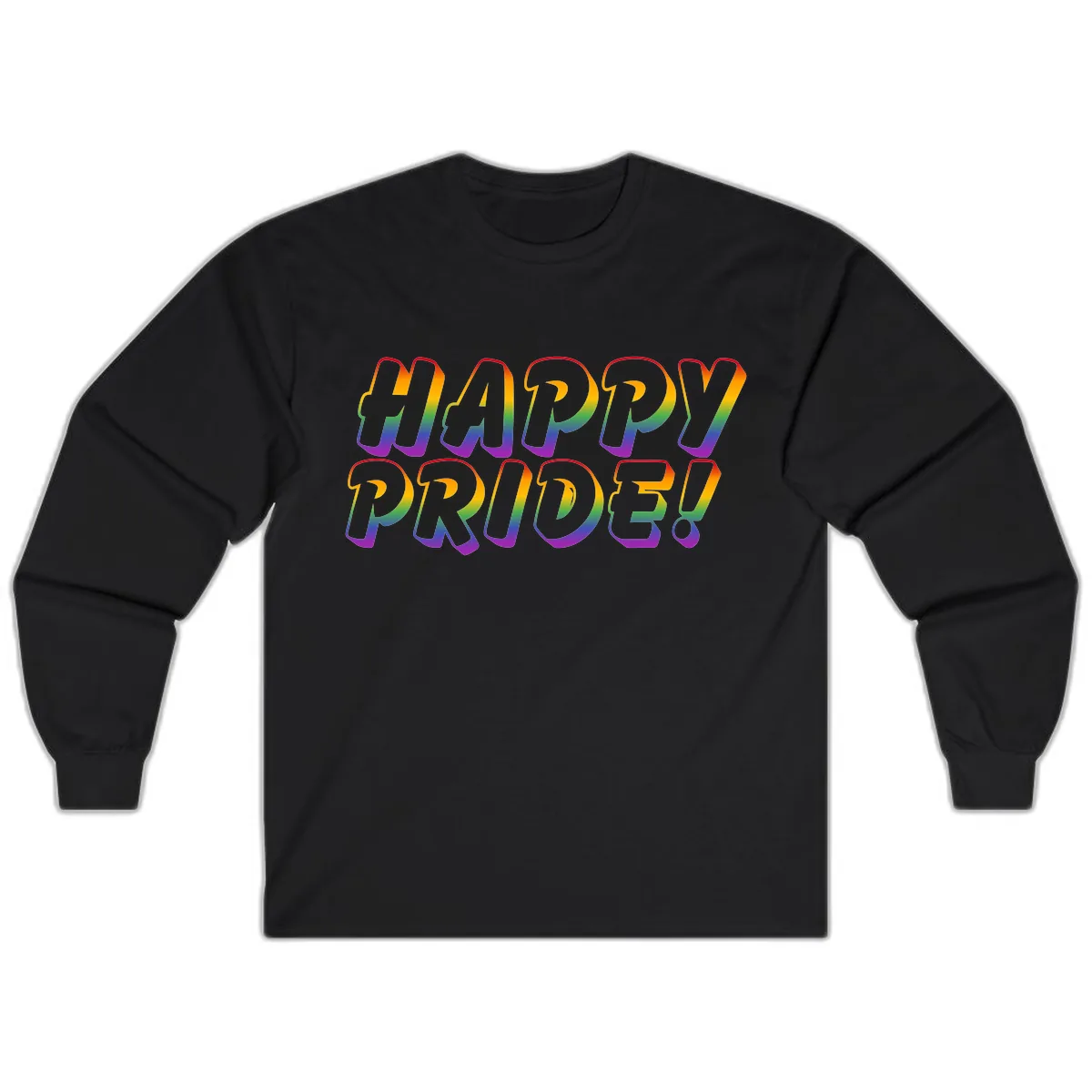 Happy Pride Rainbow Typography Long Sleeve in Black