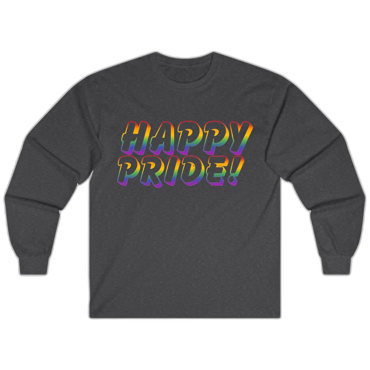 Happy Pride Rainbow Typography Long Sleeve in Dark Heather