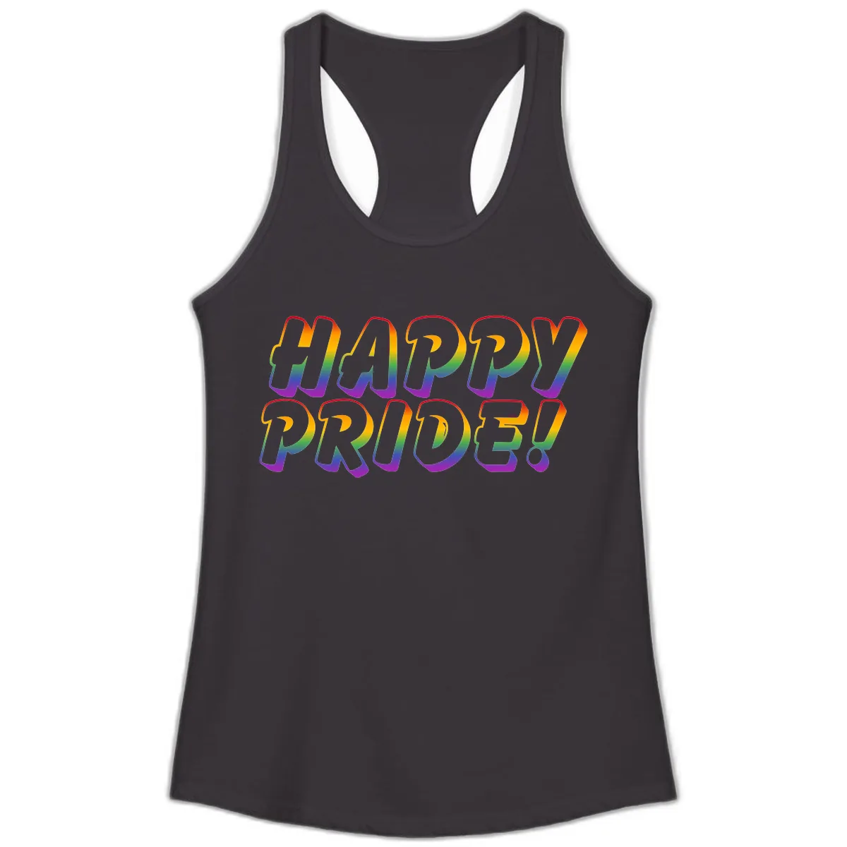 Happy Pride Rainbow Typography Ladies Tank in Black