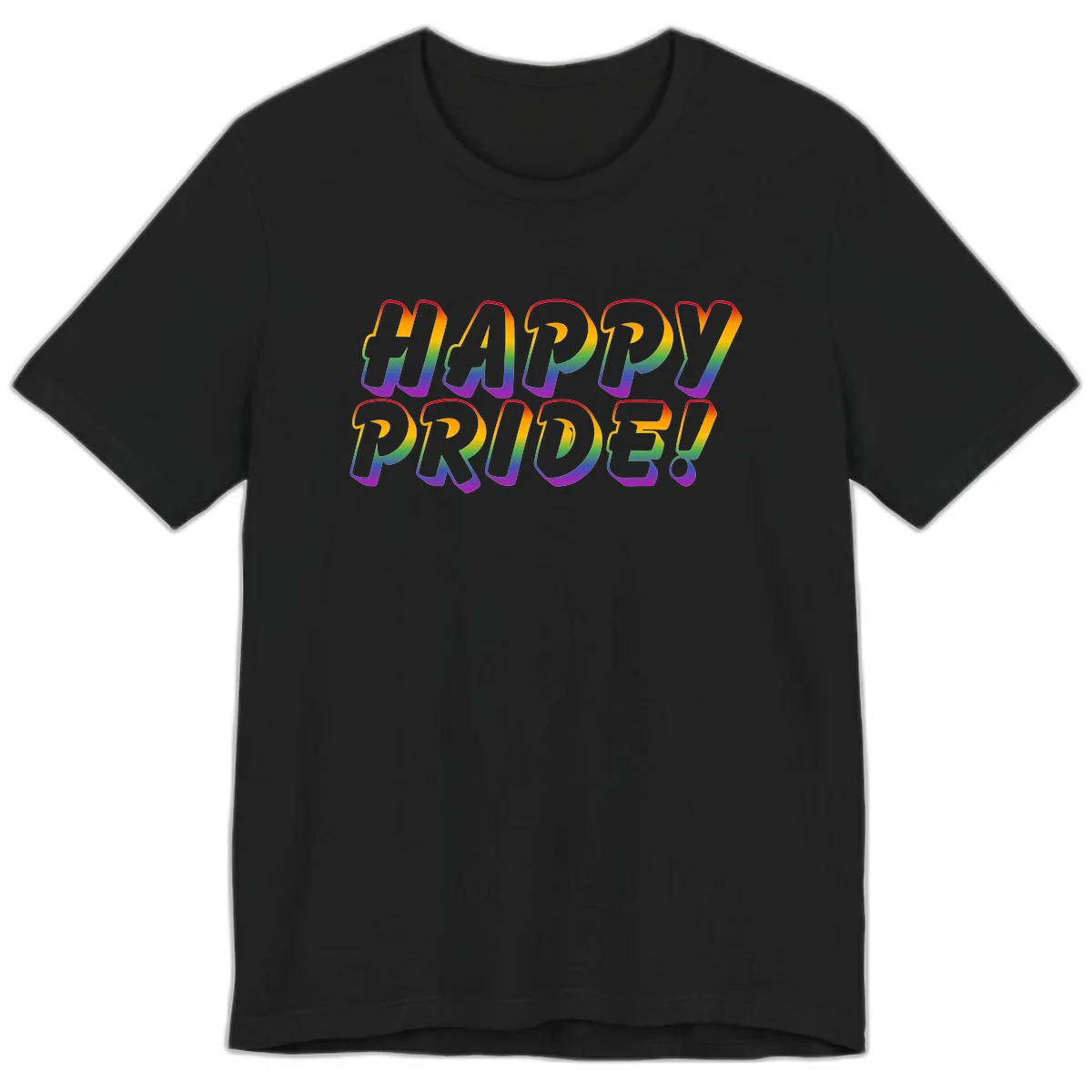 Happy Pride Rainbow Typography Premium T-Shirt in Black