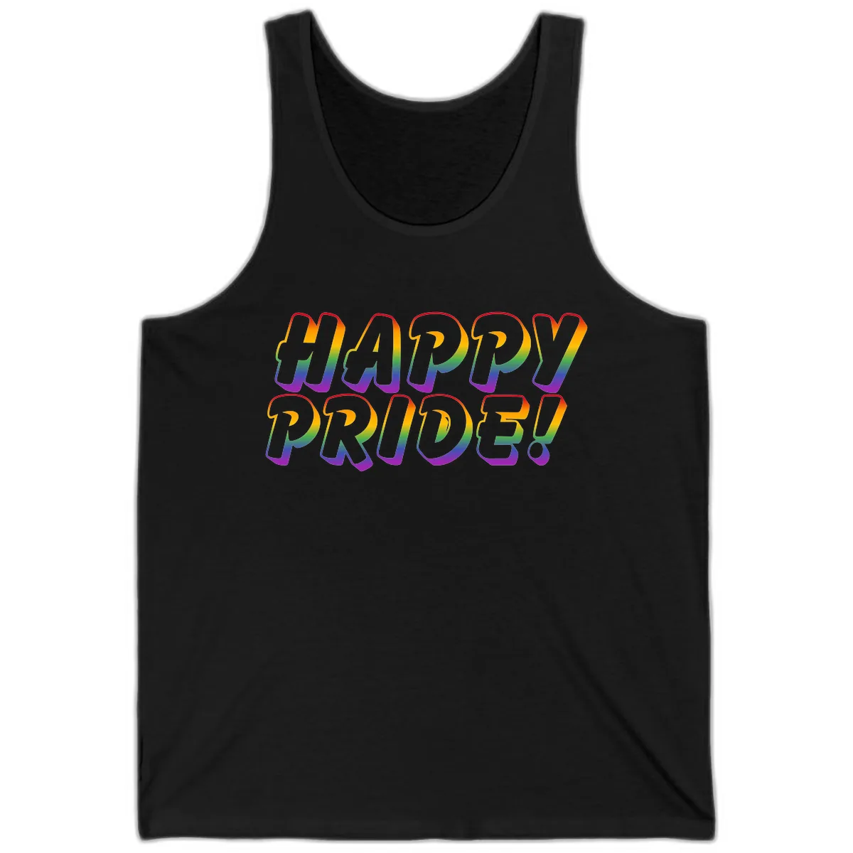 Happy Pride Rainbow Typography Tank in Black