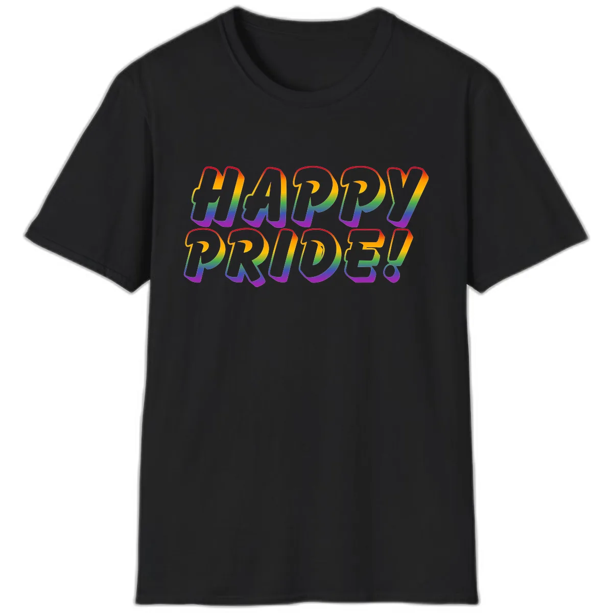 Happy Pride Rainbow Typography T-Shirt in Black
