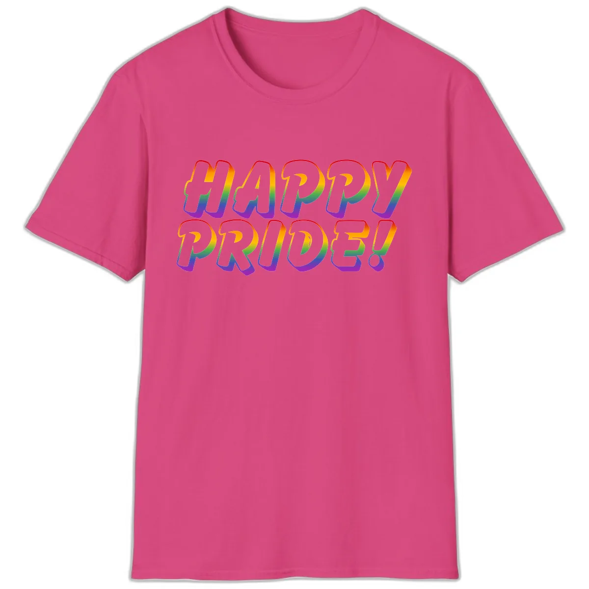 Happy Pride Rainbow Typography T-Shirt in Heliconia