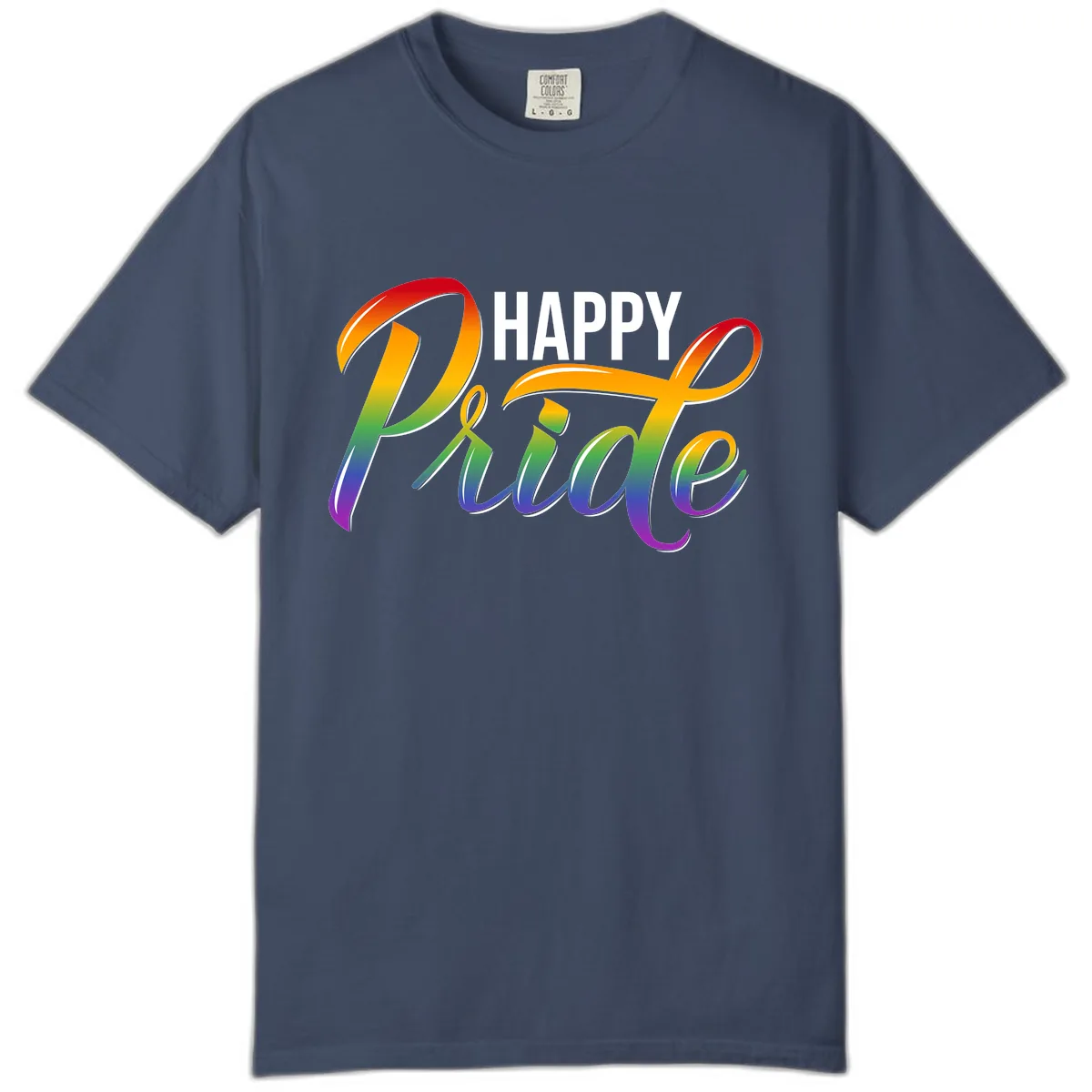 Happy Pride Rainbow Typography Comfort Color in Midnight