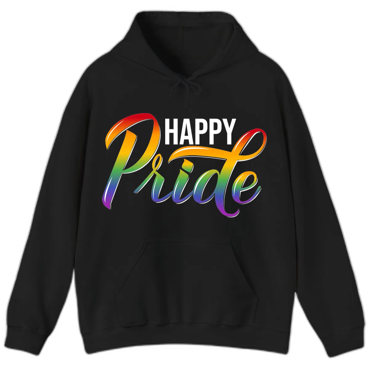 Happy Pride Rainbow Typography Hoodie in Black