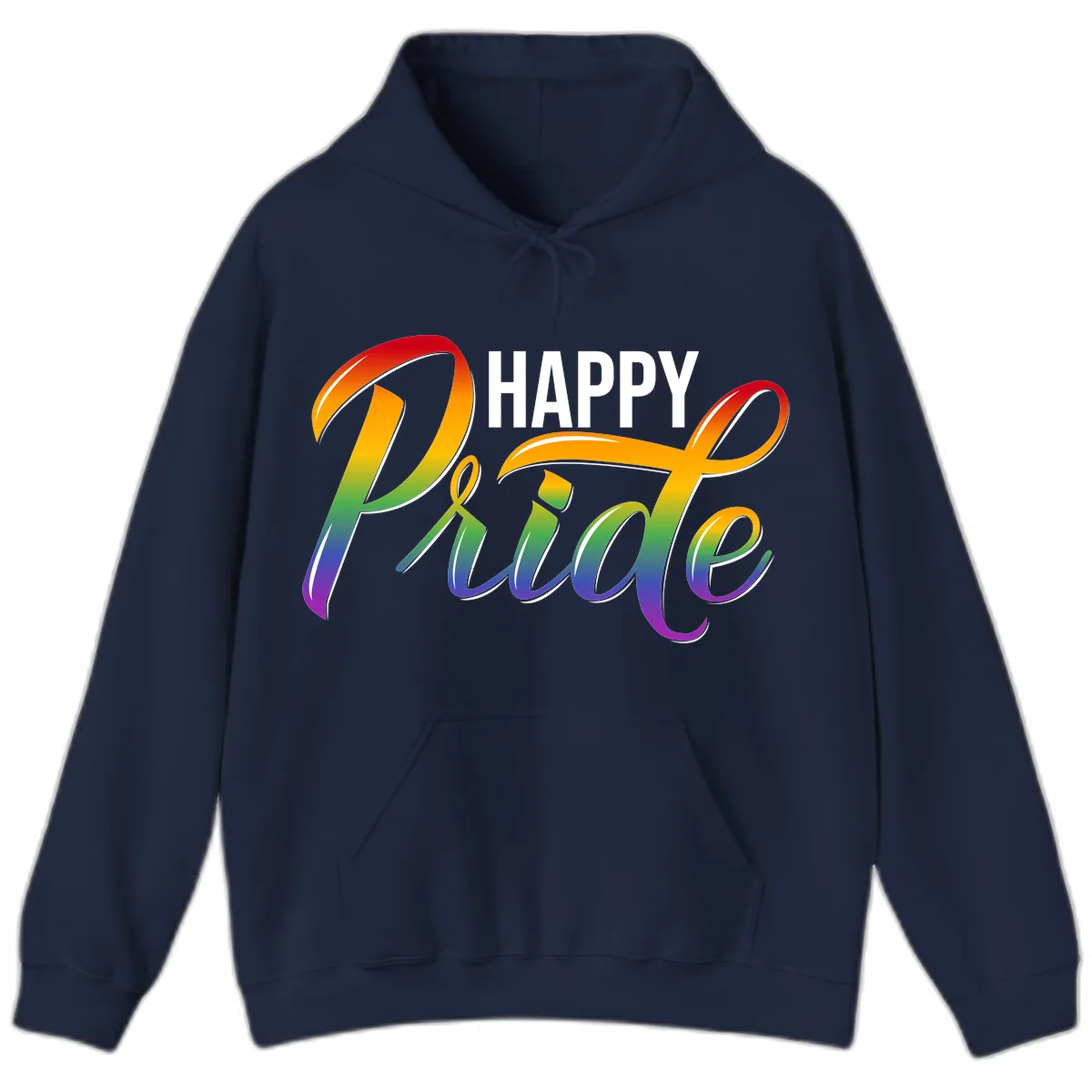 Happy Pride Rainbow Typography Hoodie in Navy