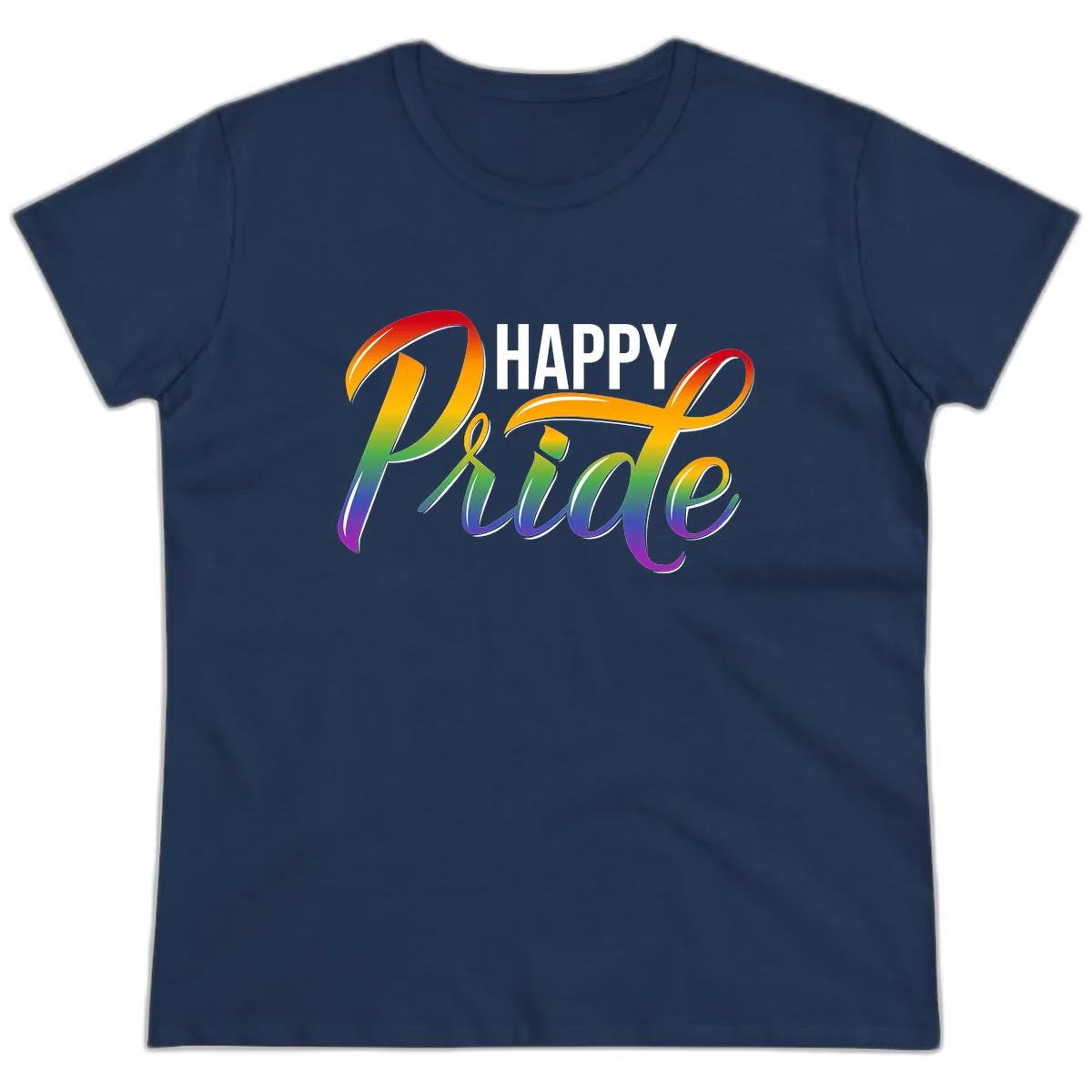 Happy Pride Rainbow Typography Ladies Tee in Navy